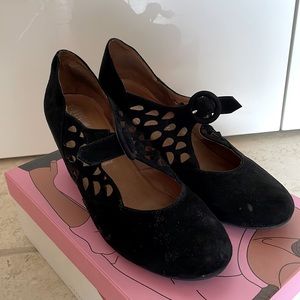 Jeffrey Campbell Black Suede Mary Jane Wedge Heel Size 8.5